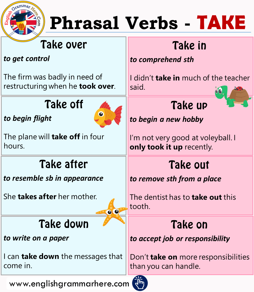 Phrasal Verbs With Take, Meanings and Example Sentences