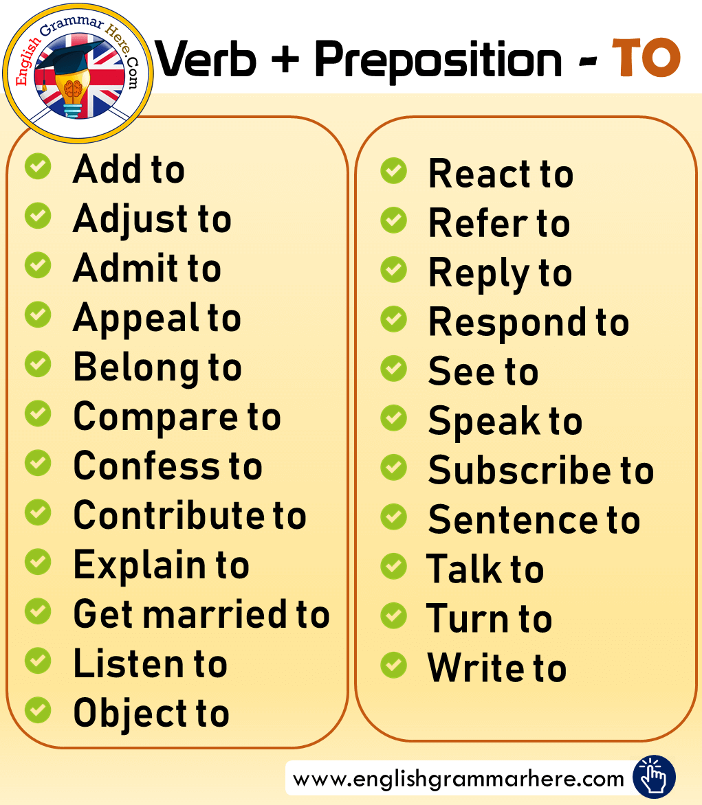 Verb + Preposition; TO and Examples