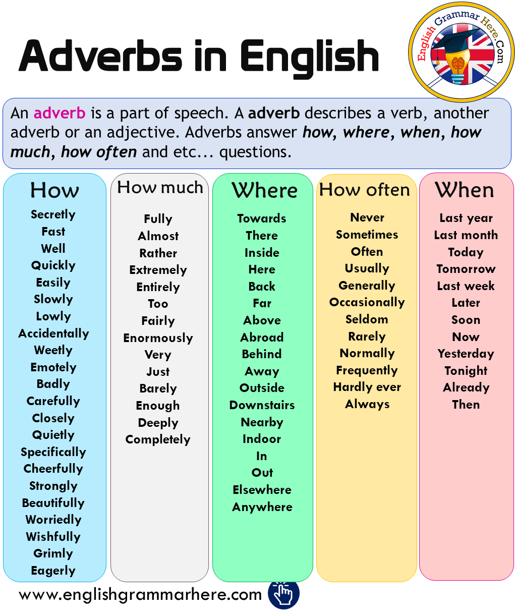 Adverbs in English, How, How Much, Where, How Often, When