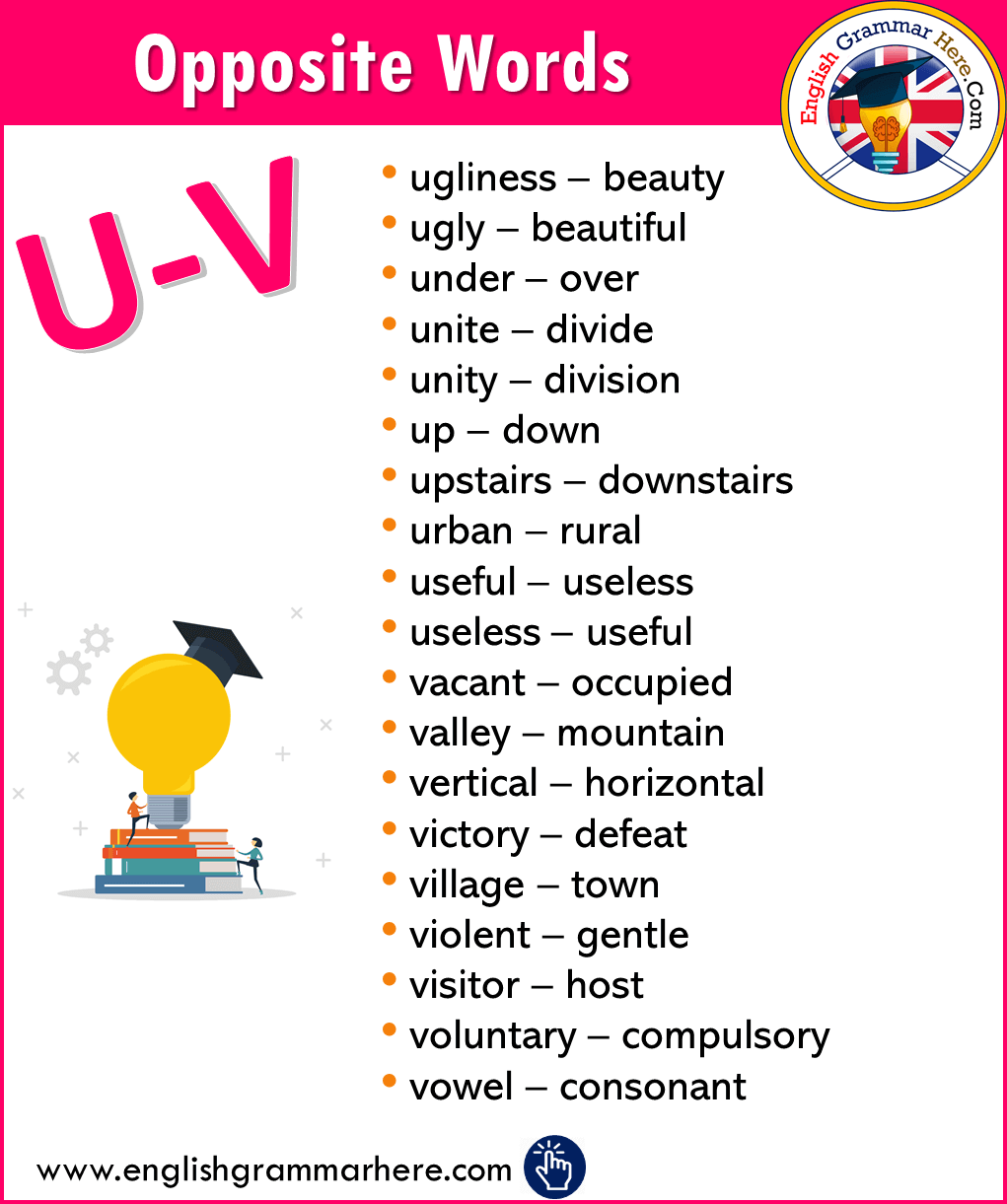 Alphabetical Opposite Word List – U, V
