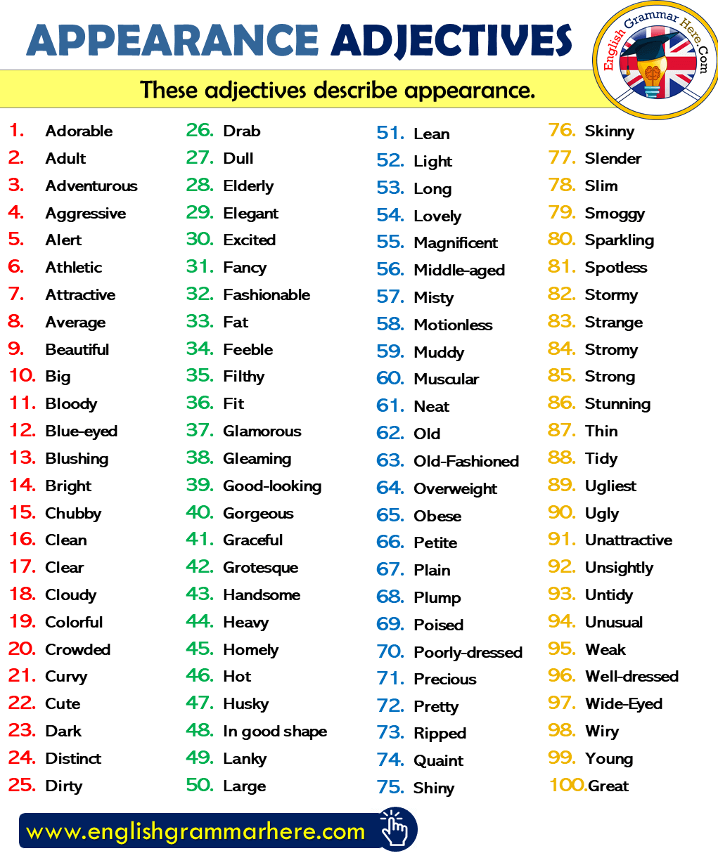 Appearance Adjectives List in English