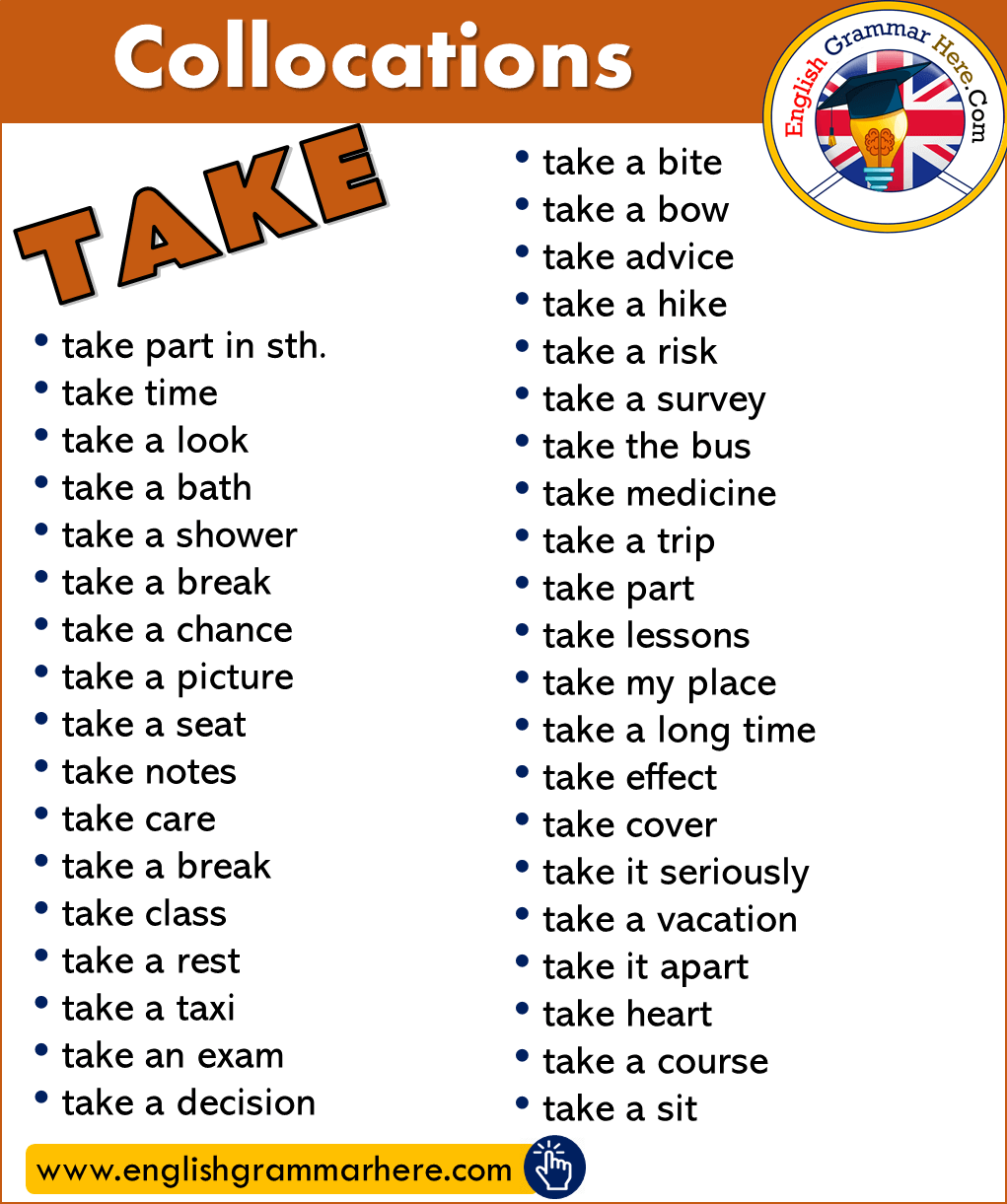 Collocations with TAKE in English
