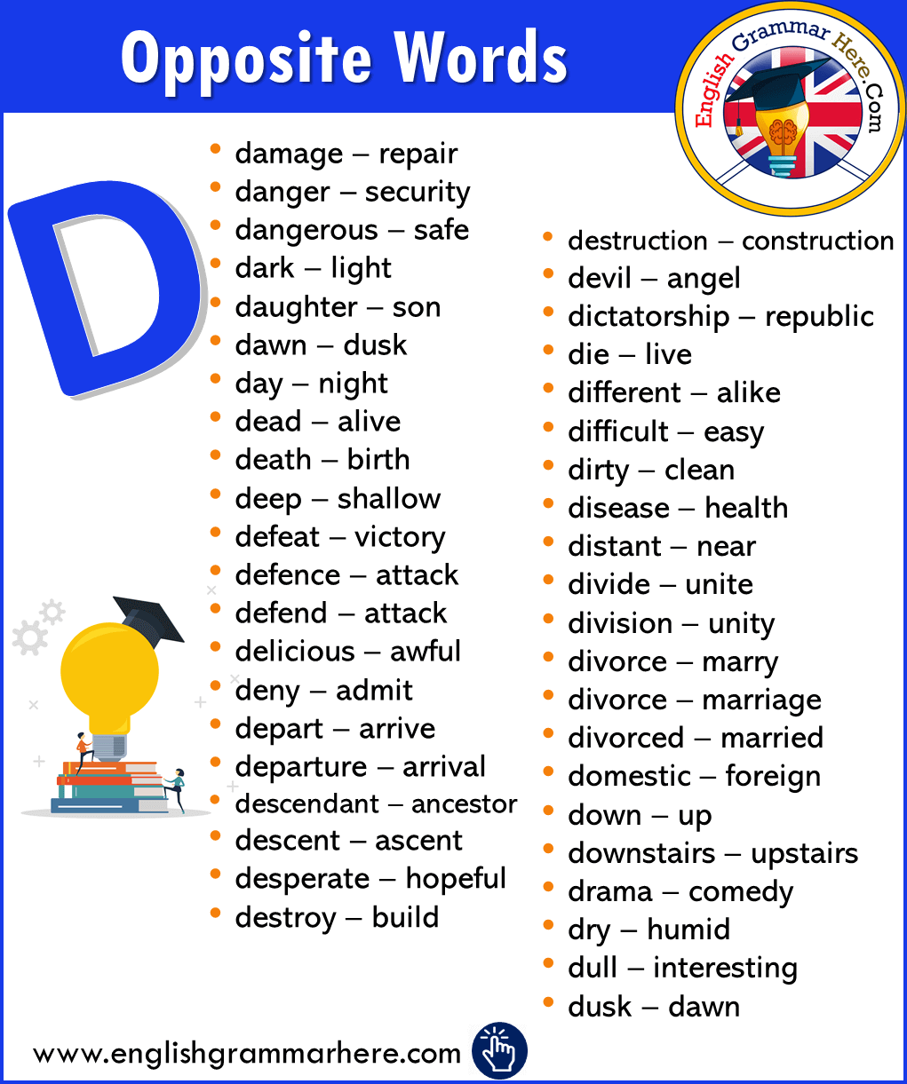 Alphabetical Opposite Word List – D