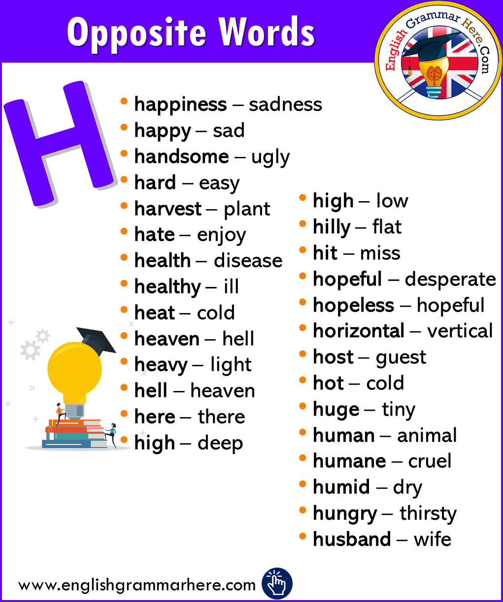 English Opposite / Antonym Words List with H;