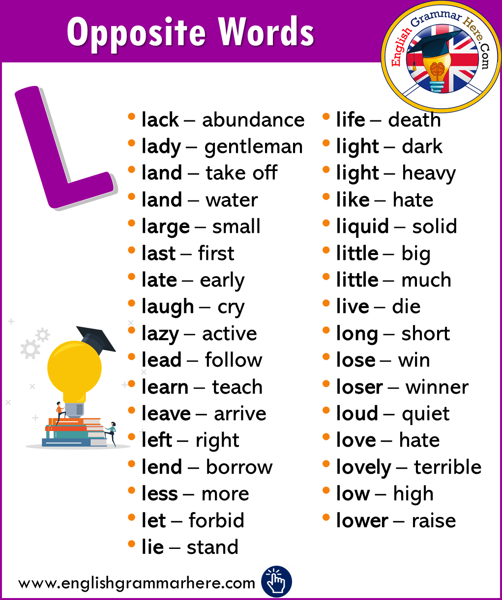 English Opposite / Antonym Words List - L
