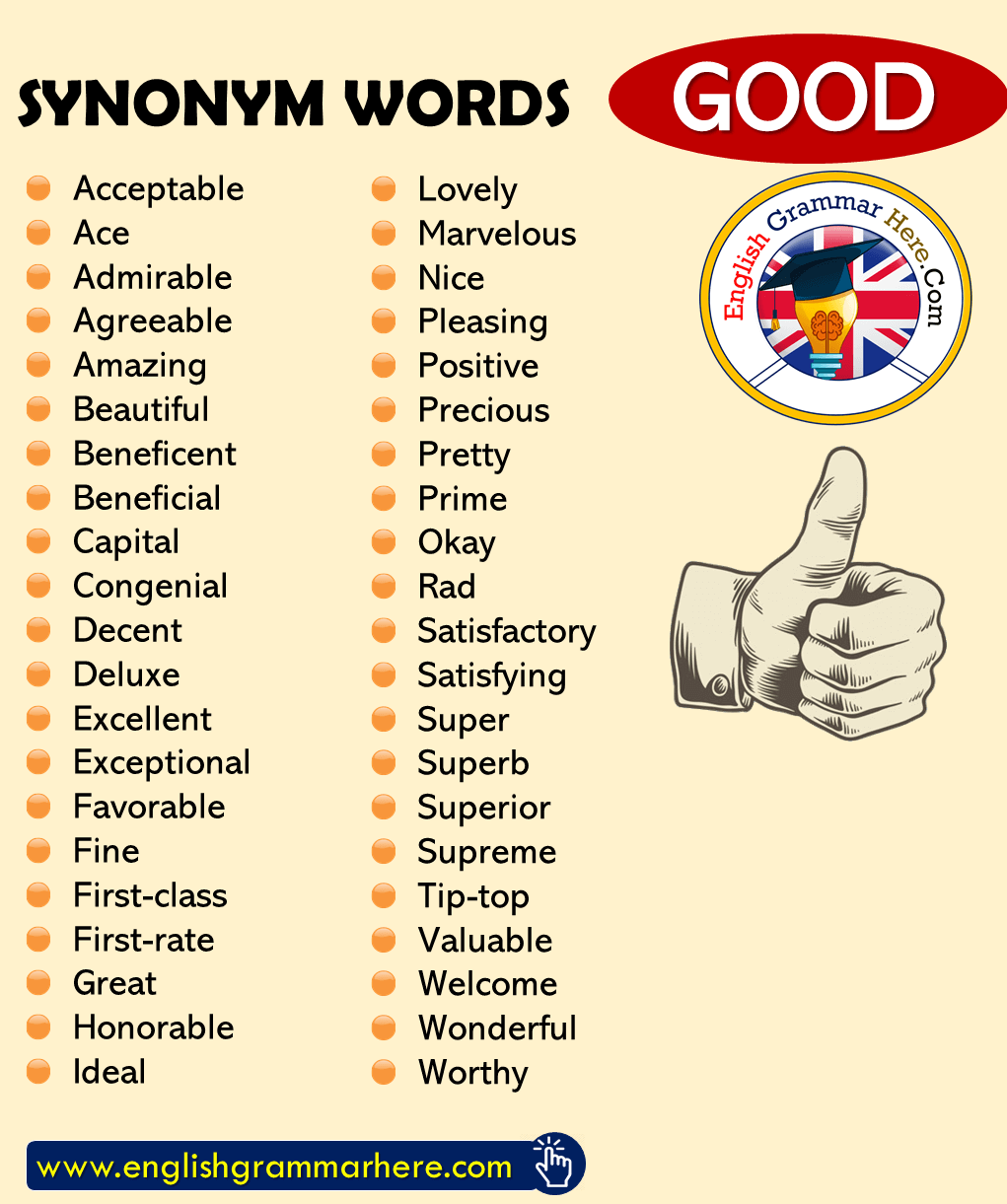 English Synonym Words with GOOD, English Vocabulary