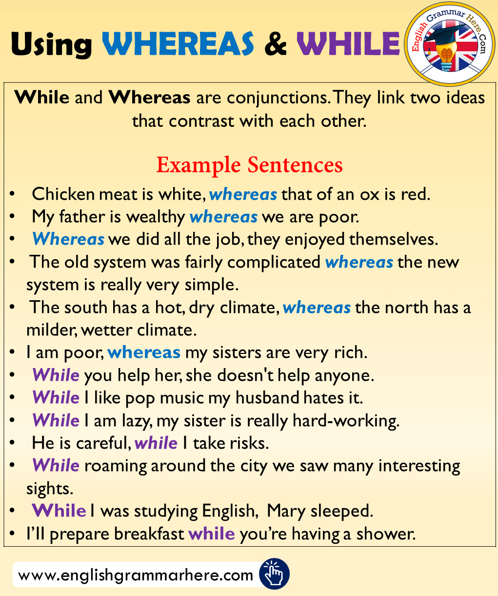 Using WHEREAS & WHILE, Example Sentences