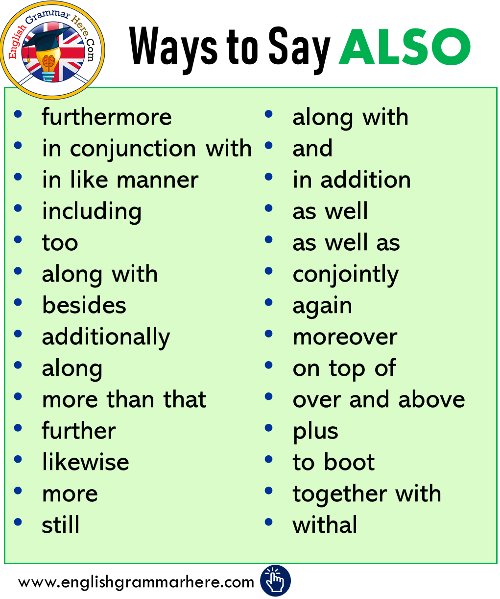 Ways to Say ALSO, Synonym Words With ALSO