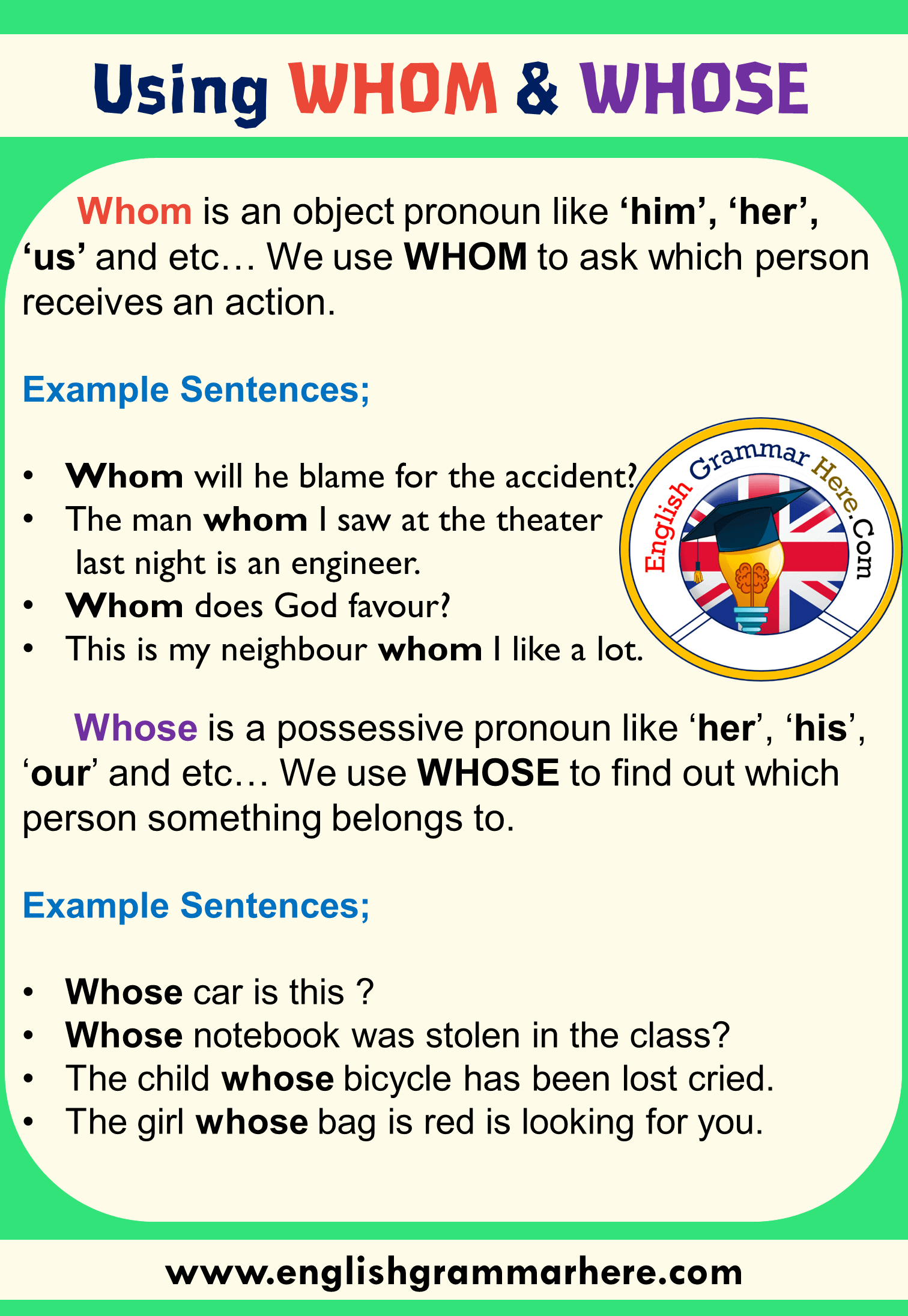 Using WHOM And WHOSE Example Sentences English Grammar Here